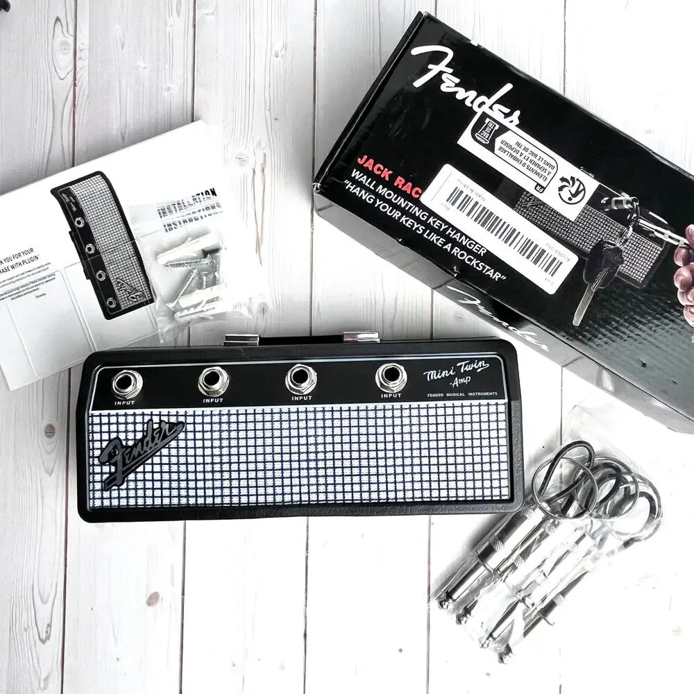 Fender Guitar Jack Rack Wall Mount Key Rack Mini Amp Design 4 Keychains Boxed - Picture 1 of 5
